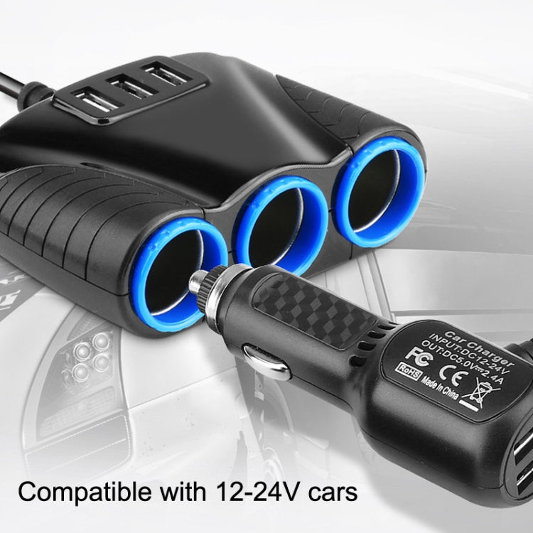 JY-1905 120W Multifunctional USB 3 In 1 Car Cigarette Lighter Car Charger, Style:, 3 Ports