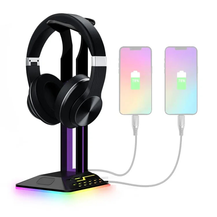 雙USB RGB變色遊戲耳機架