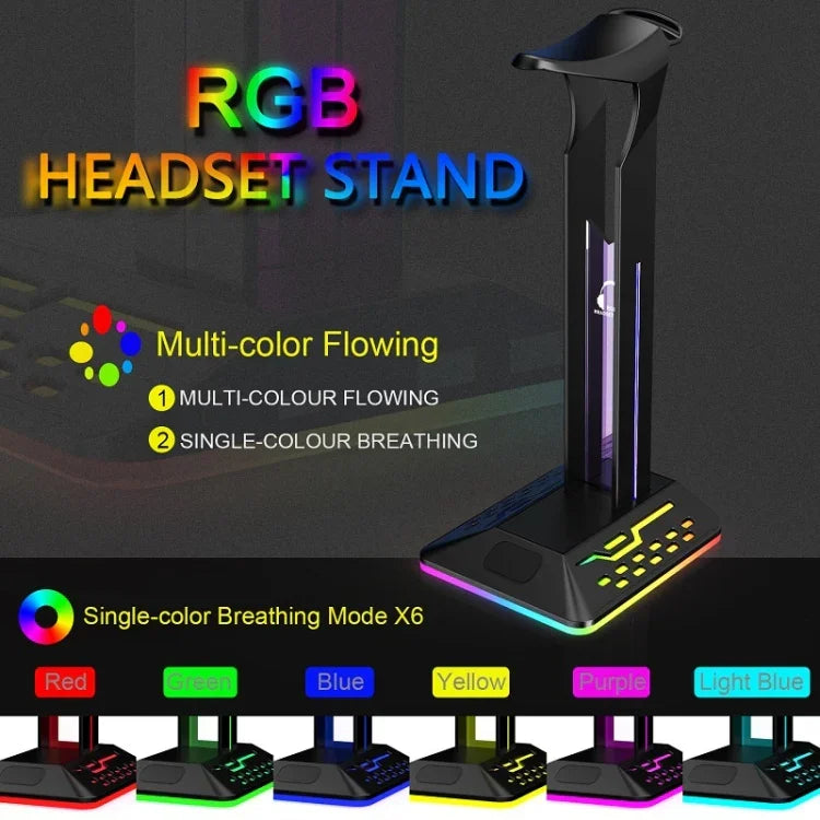 雙USB RGB變色遊戲耳機架