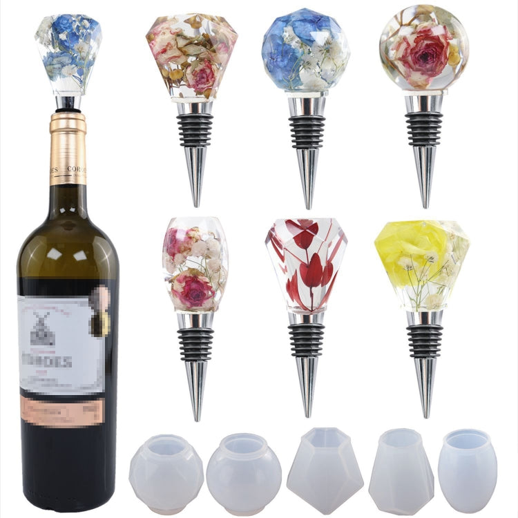 DIY水晶環氧樹脂紅酒塞矽膠模具，款式：5個模具+5個紅酒塞