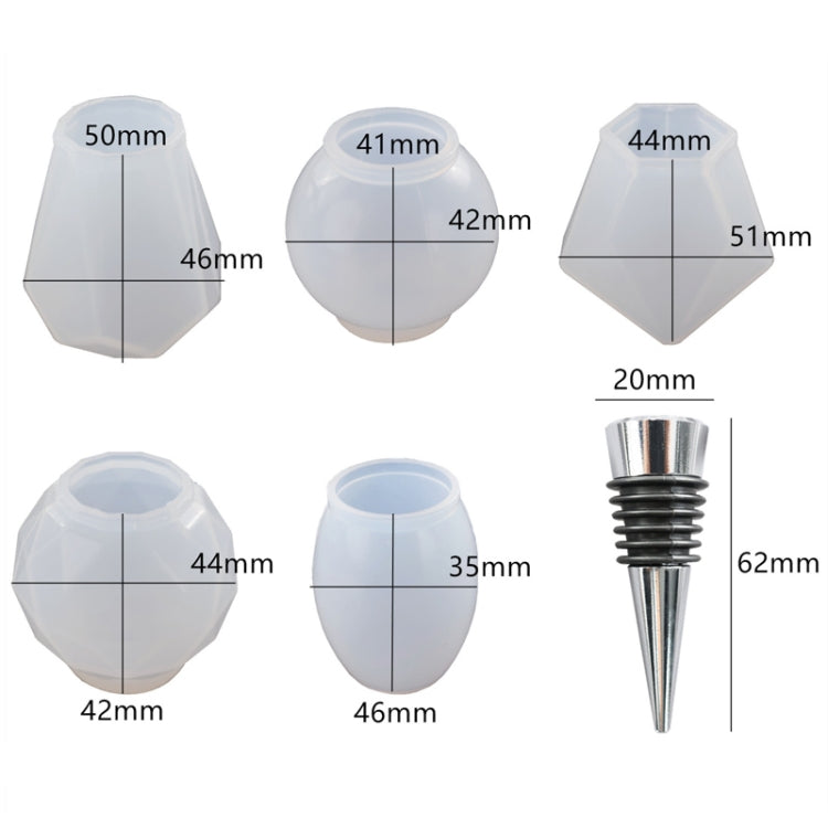 DIY水晶環氧樹脂紅酒塞矽膠模具，款式：5個模具+5個紅酒塞