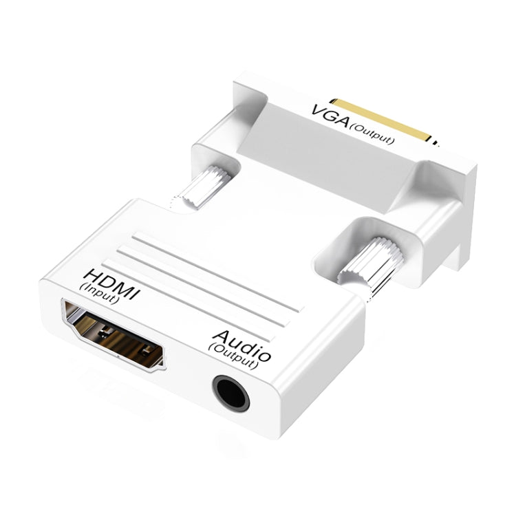 HDMI 母轉 VGA 公帶音訊轉接器電腦螢幕電視投影機轉換器，白色，金色，黑色