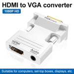 HDMI 母轉 VGA 公帶音訊轉接器電腦螢幕電視投影機轉換器，白色，金色，黑色