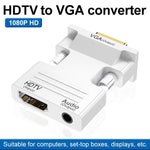 HDMI 母轉 VGA 公帶音訊轉接器電腦螢幕電視投影機轉換器，白色，金色，黑色