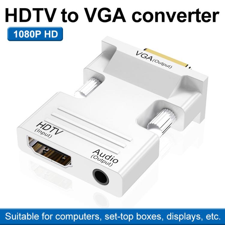 HDMI 母轉 VGA 公帶音訊轉接器電腦螢幕電視投影機轉換器，白色，金色，黑色