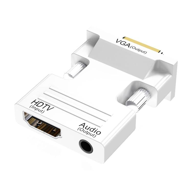 HDMI 母轉 VGA 公帶音訊轉接器電腦螢幕電視投影機轉換器，白色，金色，黑色