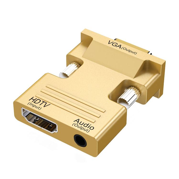 HDMI 母轉 VGA 公帶音訊轉接器電腦螢幕電視投影機轉換器，白色，金色，黑色
