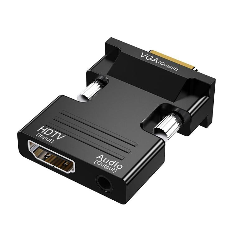 HDMI 母轉 VGA 公帶音訊轉接器電腦螢幕電視投影機轉換器，白色，金色，黑色