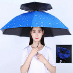 雙層釣魚傘帽戶外防曬防雨折疊傘帽，95藍色（彈性帶）、95銀色（彈性帶）、95藍色（橡膠套）、95銀色（橡膠套）、80藍色、80山茶色、95藍色乙烯基（橡膠套）