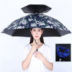 雙層釣魚傘帽戶外防曬防雨折疊傘帽，95藍色（彈性帶）、95銀色（彈性帶）、95藍色（橡膠套）、95銀色（橡膠套）、80藍色、80山茶色、95藍色乙烯基（橡膠套）