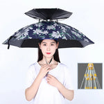 雙層釣魚傘帽戶外防曬防雨折疊傘帽，95藍色（彈性帶）、95銀色（彈性帶）、95藍色（橡膠套）、95銀色（橡膠套）、80藍色、80山茶色、95藍色乙烯基（橡膠套）