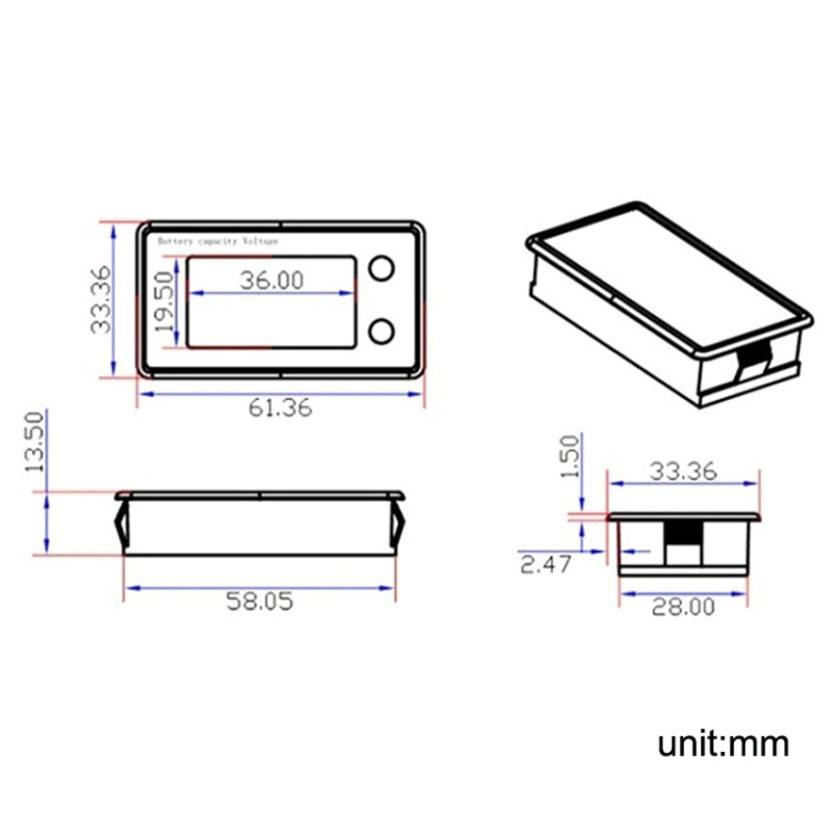 防水液晶兩線鉛酸鋰電池數位電壓表，8-100V（白色）、8-100V（藍色）、8-72V（白色）、8-72V（藍色）