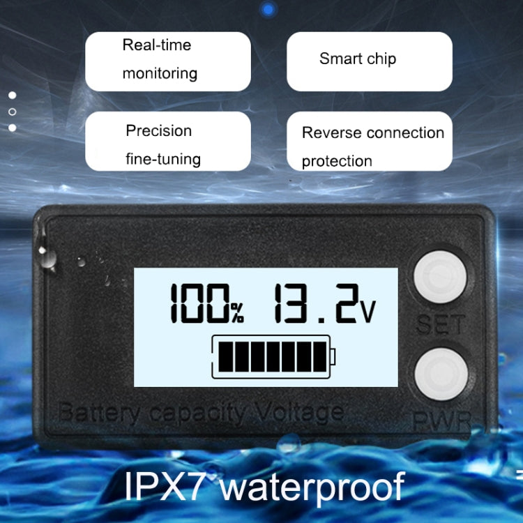 防水液晶兩線鉛酸鋰電池數位電壓表，8-100V（白色）、8-100V（藍色）、8-72V（白色）、8-72V（藍色）