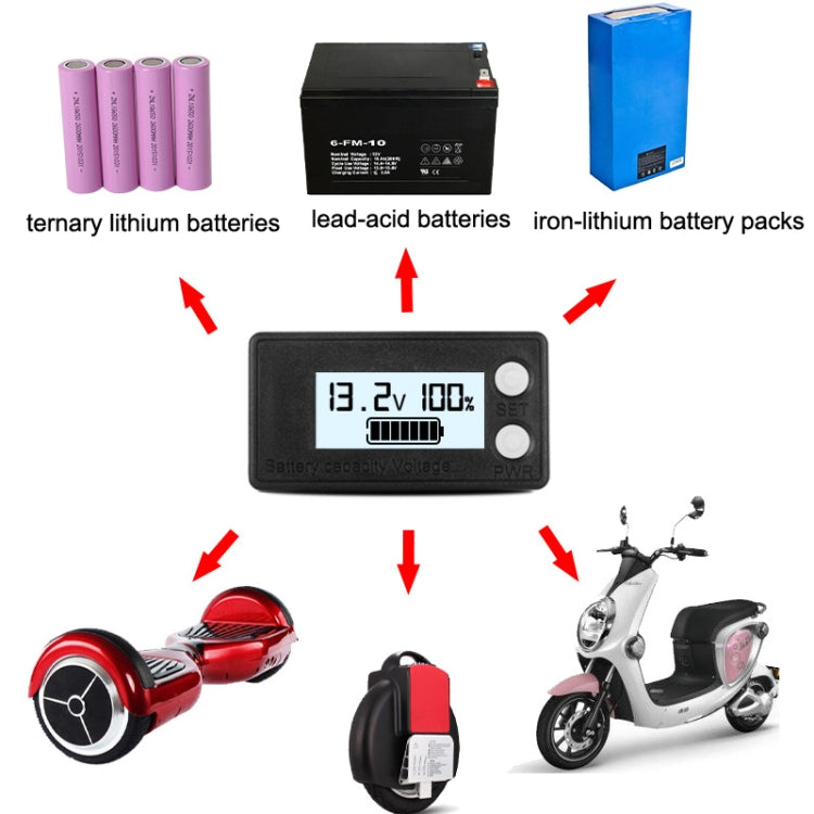 防水液晶兩線鉛酸鋰電池數位電壓表，8-100V（白色）、8-100V（藍色）、8-72V（白色）、8-72V（藍色）