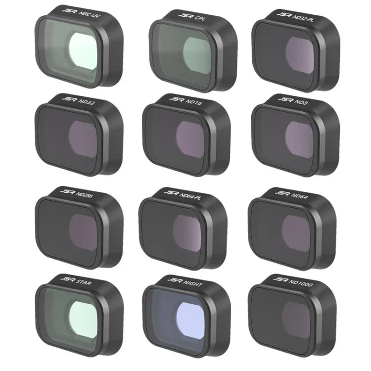 JUNESTAR DJI Mini 3 Pro 濾鏡，型號：MCUV JSR-1663-01，CPL JSR-1663-02，ND8 JSR-1663-03，ND16 JSR-1663-04，ND32 JSR-1663-05，ND64 JSR-1663-06，ND256 JSR-1663-07，ND1000 JSR-1663-08，ND8PL JSR-1663-09，ND16PL JSR-1663-10，ND32PL JSR-1663-11