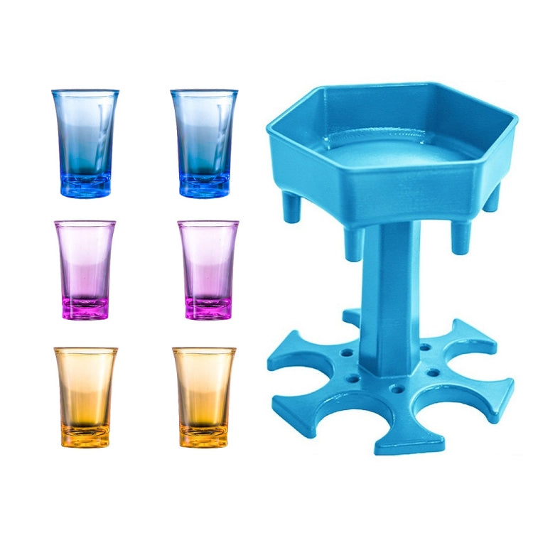 酒吧派對六杯六角形酒瓶分酒器，灰色+6透明杯、藍色+6透明杯、灰色+6彩色杯、藍色+6彩色杯