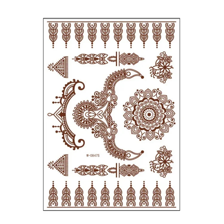 5片半永久棕紅色防水蕾絲紋身貼紙，208 x 148mm