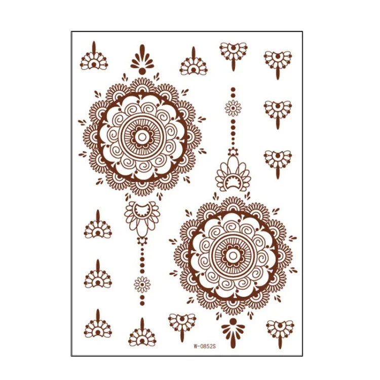 5片半永久棕紅色防水蕾絲紋身貼紙，208 x 148mm