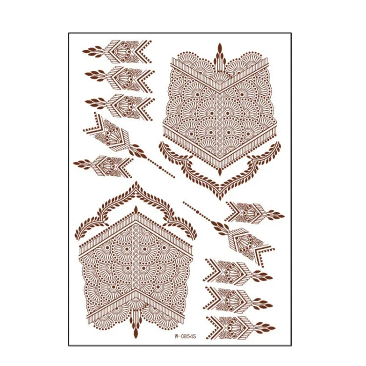 5片半永久棕紅色防水蕾絲紋身貼紙，208 x 148mm