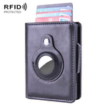 X-80 RFID 防盜刷紋皮革卡片夾，適用於 AirTag 第二代 / AirTag 第一代，黑色、藍色、咖啡色、杏色、碳纖維黑