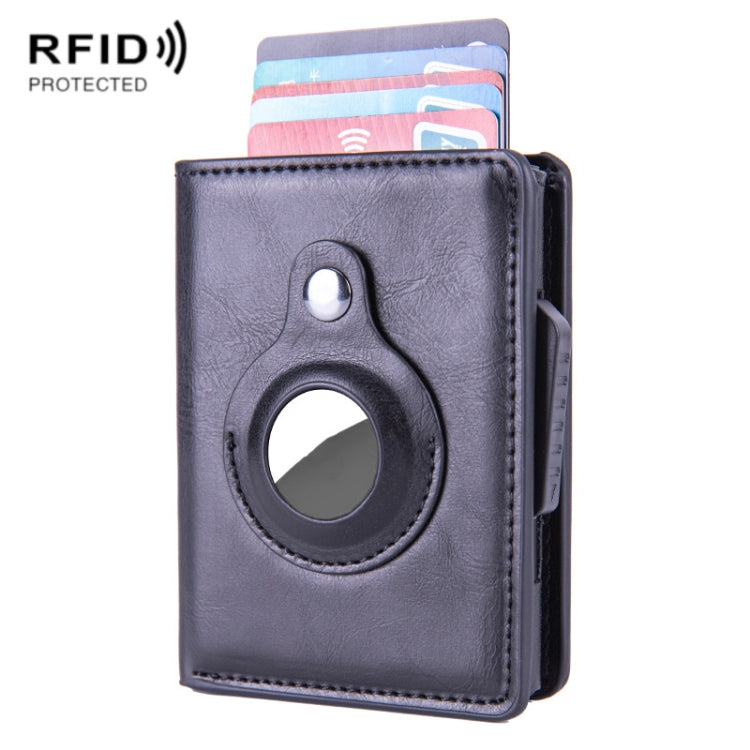 X-80 RFID 防盜刷紋皮革卡片夾，適用於 AirTag 第二代 / AirTag 第一代，黑色、藍色、咖啡色、杏色、碳纖維黑