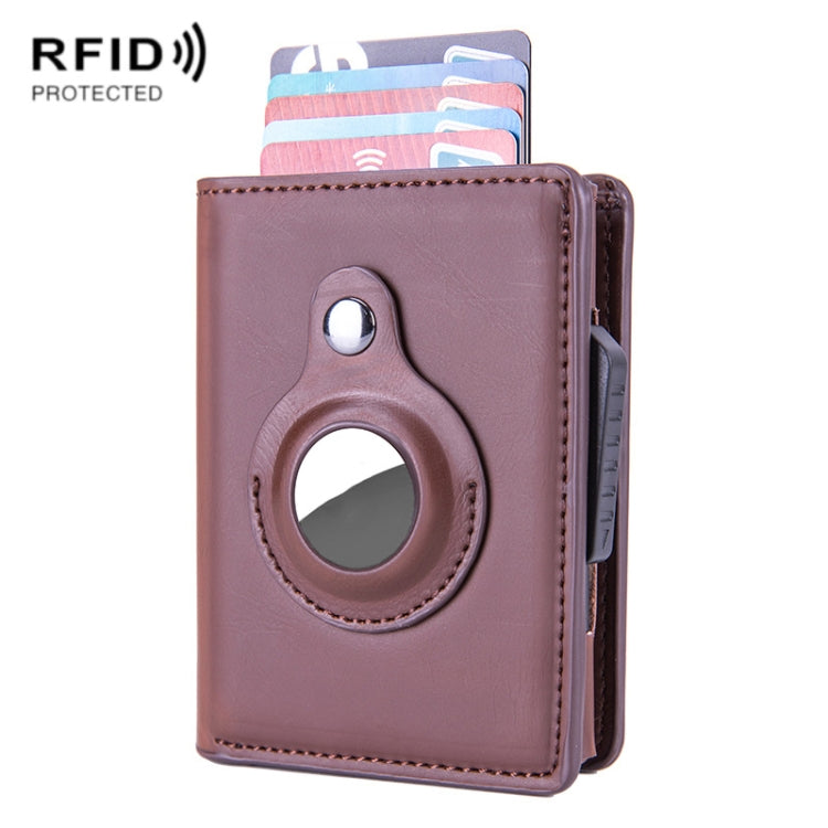 X-80 RFID 防盜刷紋皮革卡片夾，適用於 AirTag 第二代 / AirTag 第一代，黑色、藍色、咖啡色、杏色、碳纖維黑