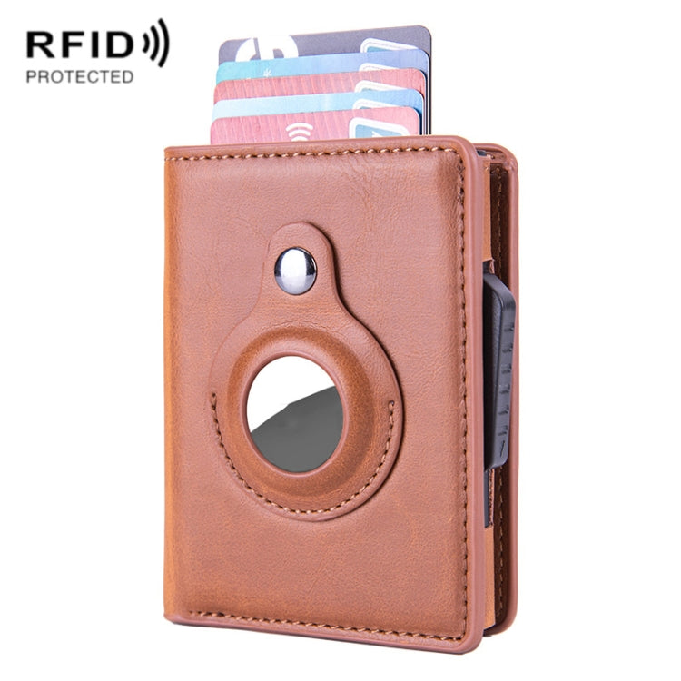 X-80 RFID 防盜刷紋皮革卡片夾，適用於 AirTag 第二代 / AirTag 第一代，黑色、藍色、咖啡色、杏色、碳纖維黑