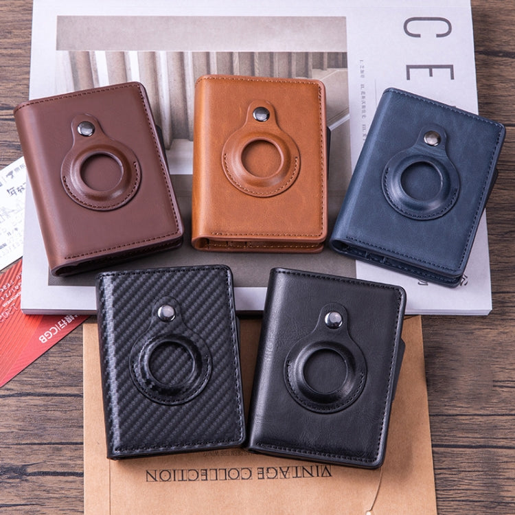 X-80 RFID 防盜刷紋皮革卡片夾，適用於 AirTag 第二代 / AirTag 第一代，黑色、藍色、咖啡色、杏色、碳纖維黑