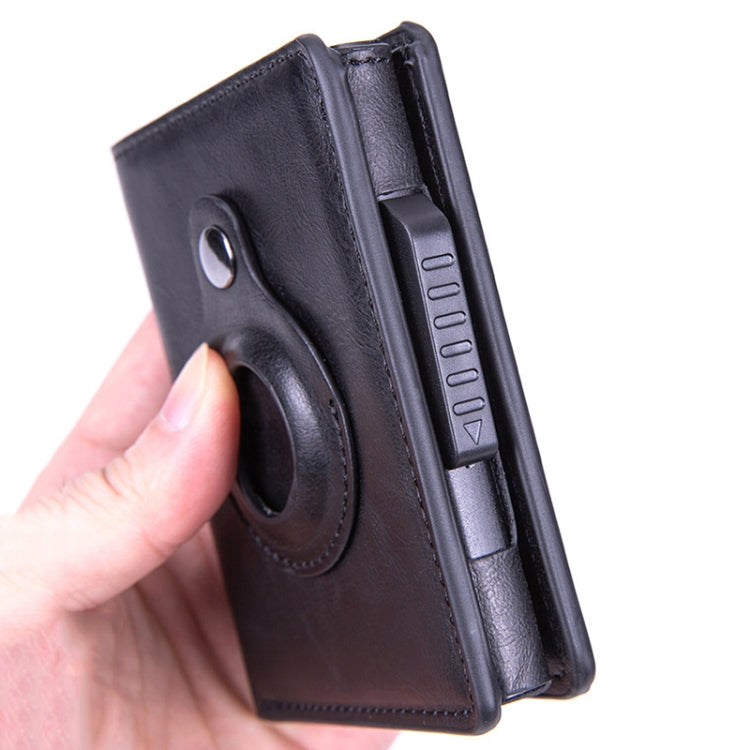 X-80 RFID 防盜刷紋皮革卡片夾，適用於 AirTag 第二代 / AirTag 第一代，黑色、藍色、咖啡色、杏色、碳纖維黑