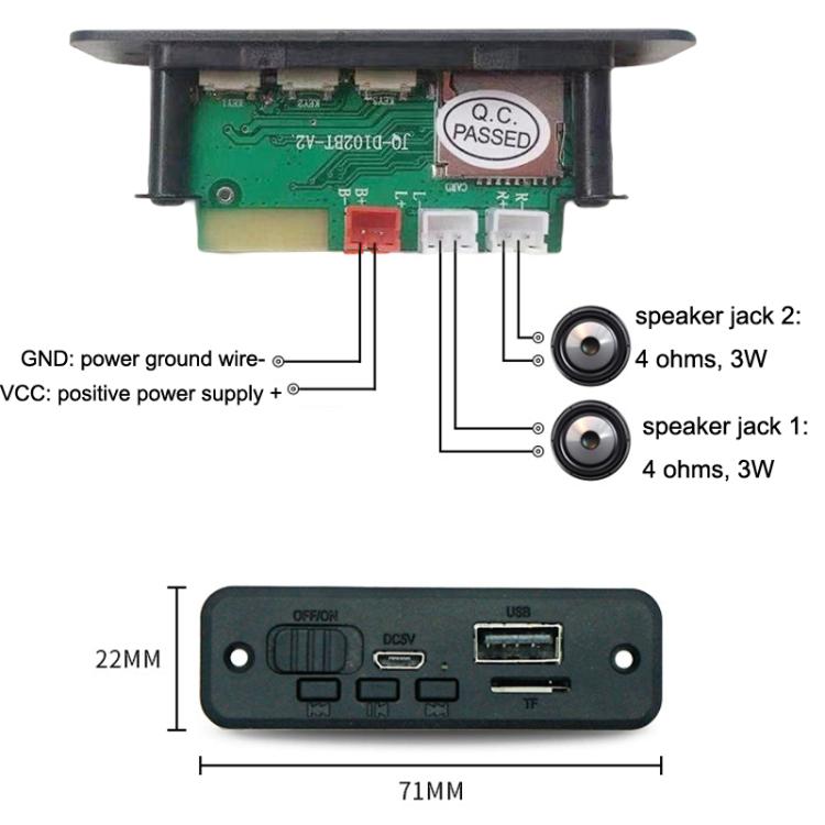 JQ-D102BT 帶放大器錄音通話 MP3 藍牙解碼板模組，JQ-D102BT