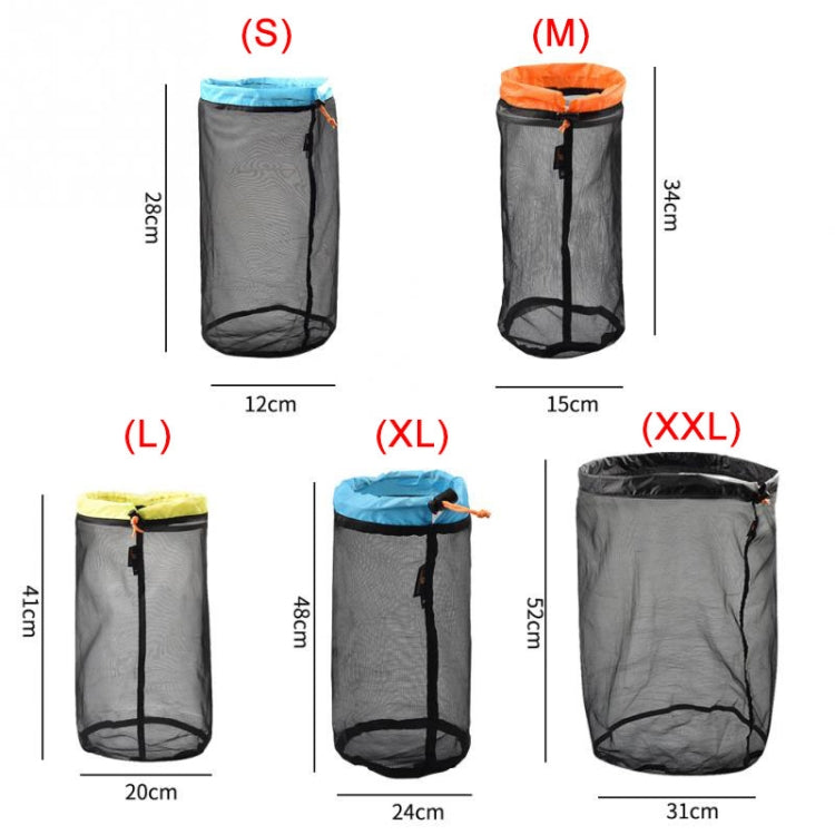 LUCKSTONE WSD2005020輕量網狀收納袋，尺寸：S（灰藍），M（灰橘），L（灰綠），XL（灰藍），XXL（灰黑），S（黑藍），M（黑橘），L（黑綠），XL（黑藍），XXL（黑黑）