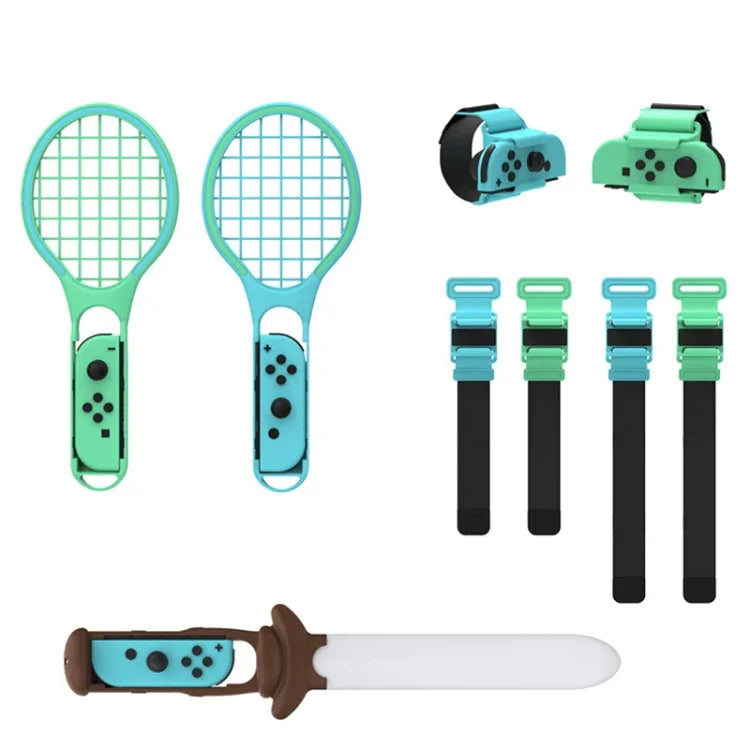 DOBE TNS-2123 運動光劍 + 腿帶 + 網球拍 + 手腕帶 7 合 1 運動套裝 適用於 Nintendo Switch，DOBE 7 合 1