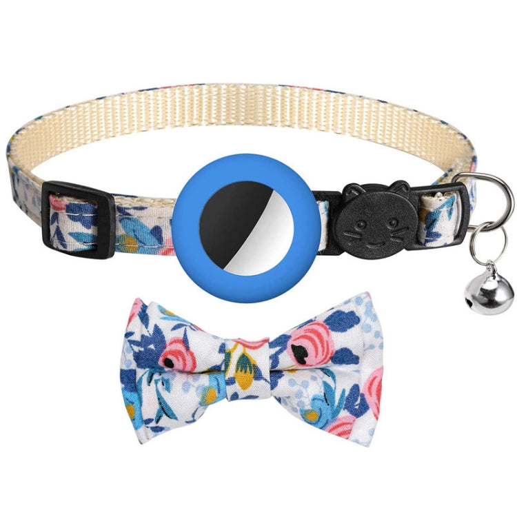 防丟印花蝴蝶結寵物項圈附鈴鐺，適用於 AirTag 第二代 / AirTag 第一代，黃色、藍色、粉紅色、深藍色、橙色、薄荷綠