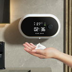 W2壁掛USB充電自動泡沫皂液器帶時間溫度顯示，白色，黑色