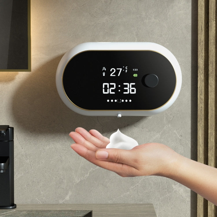W2壁掛USB充電自動泡沫皂液器帶時間溫度顯示，白色，黑色