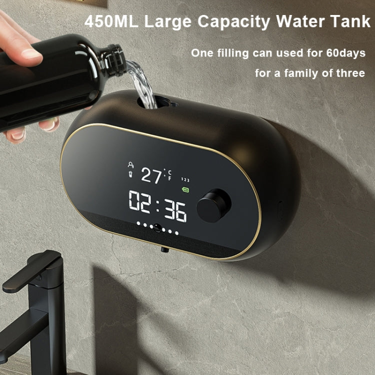 W2壁掛USB充電自動泡沫皂液器帶時間溫度顯示，白色，黑色