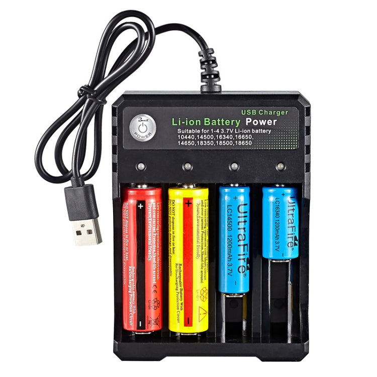 18650 4.2V 鋰電池 USB 獨立 4 插槽充電器，4 插槽 USB（黑色）