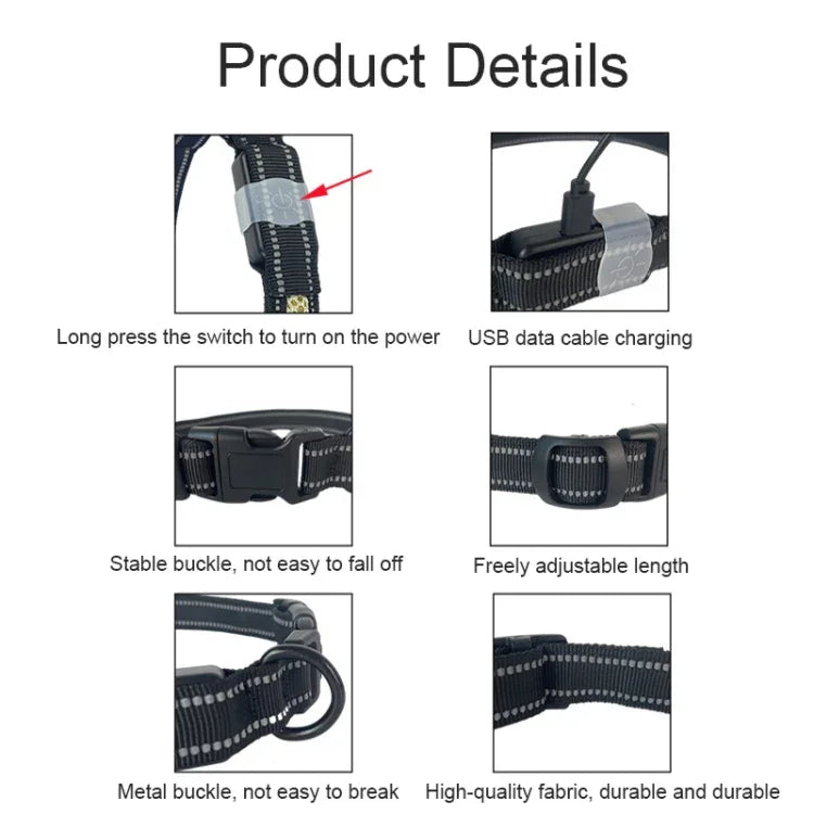 LED可充電耐磨防水寵物照明頸圈，尺寸：XS，S，M，L