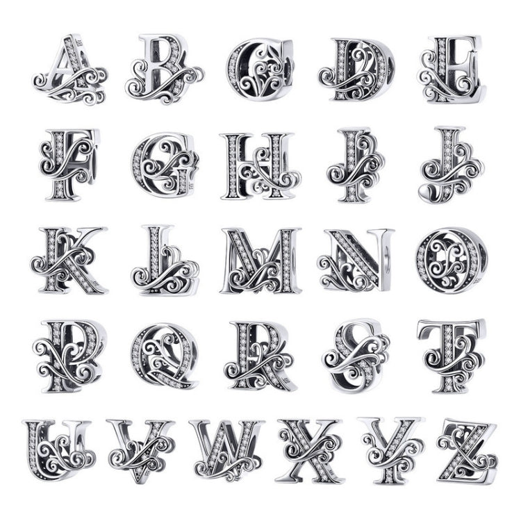 BSC030 26字母DIY手鍊串珠配件鋯石銀珠，款式：，A，B，C，D，E，F，G，H，I，J，K，L，M，N，O，P，Q，R，S，T，U，V，W，X，Y，Z
