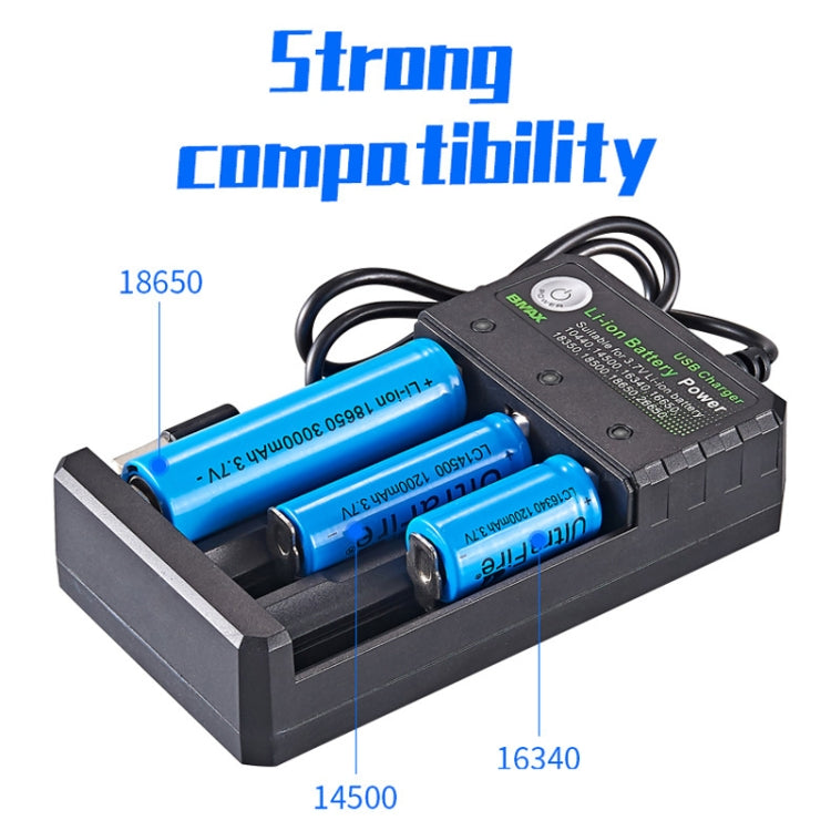 BMAX 18650 三槽USB充電座 3.7/4.2V 獨立鋰電池充電器，三槽USB（黑色）