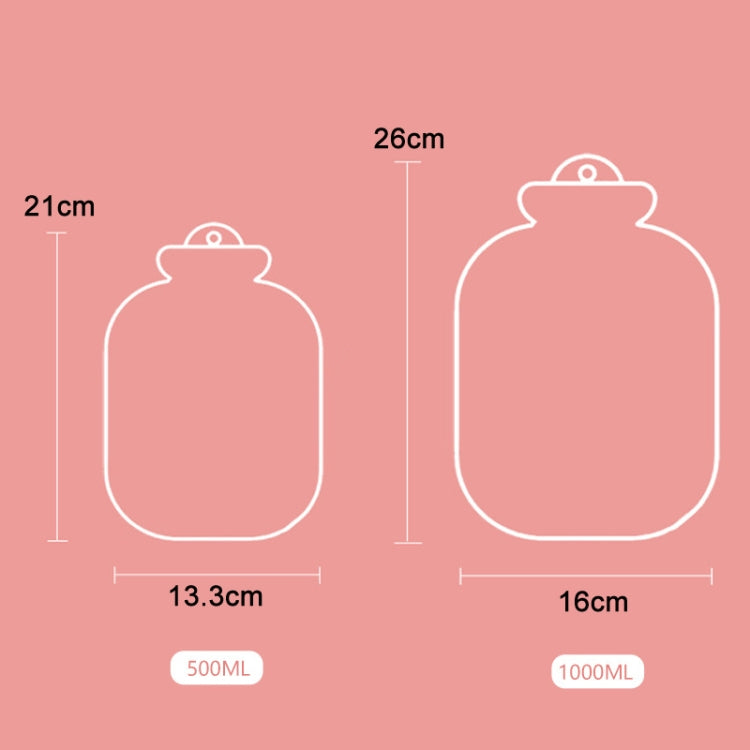 卡通絨毛便攜注水迷你熱水袋，500ML粉色，500ML藍色，1000ML藍色，1000ML綠色，1000ML薄荷綠，1000ML插入黃色，1000ML插入綠色