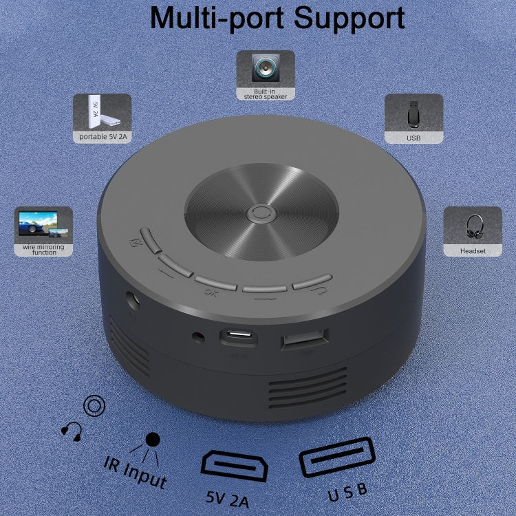 YT200 320 X 180P LED 高清迷你投影機，USB 電源，支援有線連接手機螢幕，黑色，白色