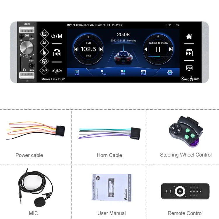 A2905 5.1吋IPS電容屏 單喇叭Carplay播放器，款式：標準，標準+4燈攝像頭，標準+8燈攝像頭，標準+12燈攝像頭，標準+AHD燈攝像頭