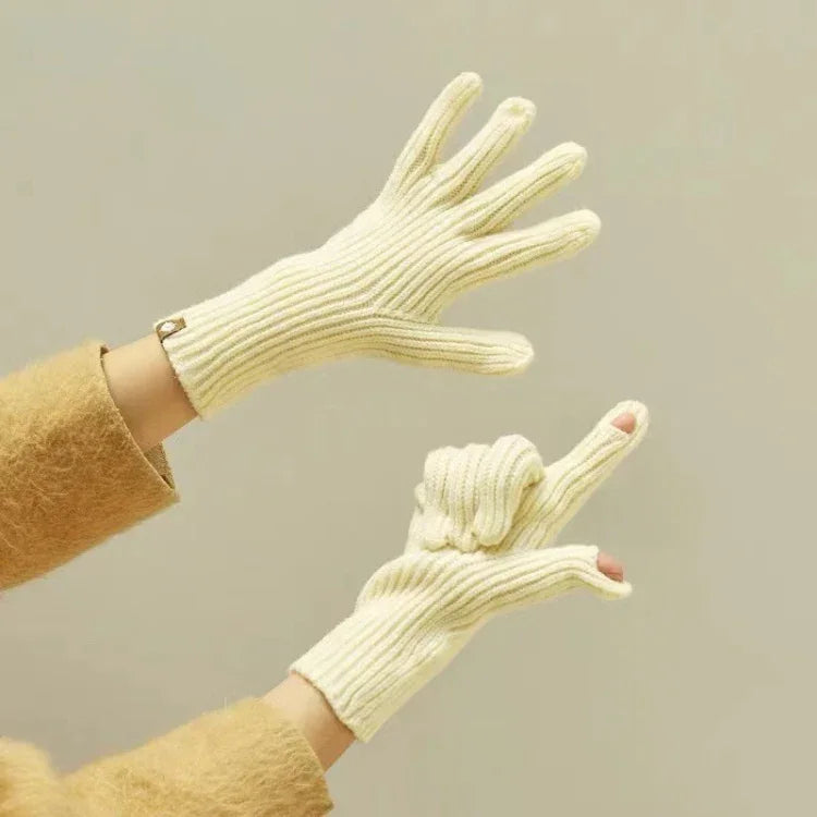 227-A0124 Wool Knit Striped Warm Touchscreen Gloves Winter Warm Cycling Gloves