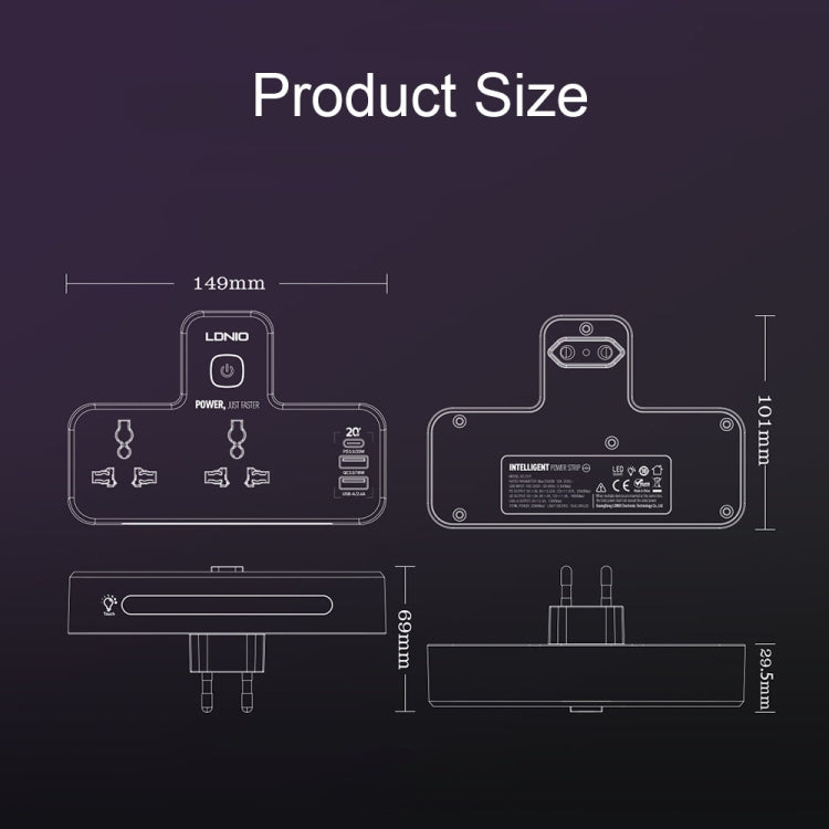 LDNIO SC2311 20W PD+QC 3.0 多功能家用快速充電插座，帶夜燈功能，規格：歐規插頭，英規插頭，美規插頭