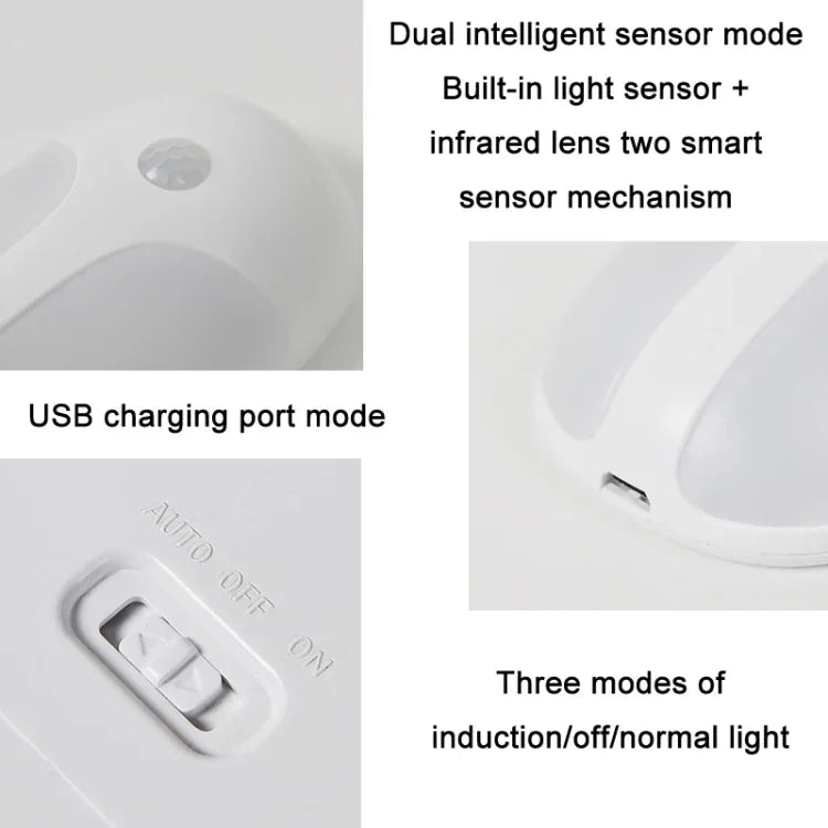 USB充電螢火蟲智能人體感應LED燈，白光