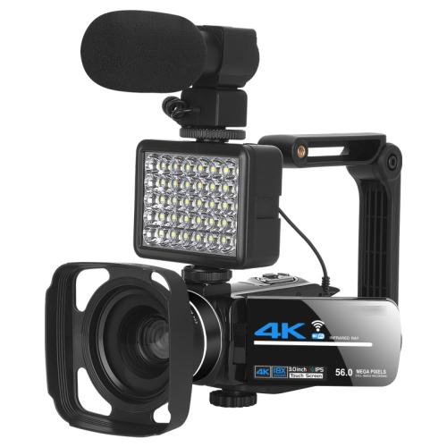 5600PX 可變焦 4K 數位攝影機 黑色，附補光燈＋廣角鏡頭，附遮光罩＋麥克風＋廣角鏡頭，附穩定器套件