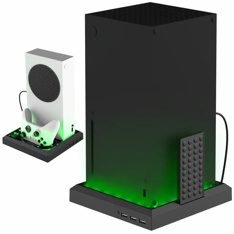 適用 Xbox Series X S 充電散熱風扇底座 RGB 彩色燈光充電支架，RGB 彩色燈光