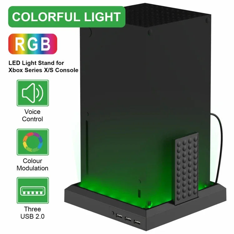 適用 Xbox Series X S 充電散熱風扇底座 RGB 彩色燈光充電支架，RGB 彩色燈光