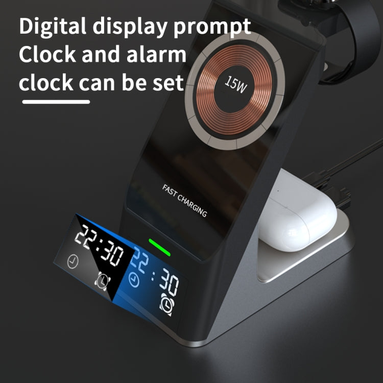 H27 15W 6 合 1 含時鐘功能磁吸手機無線充電器，適用 iWatch/AirPods，H27